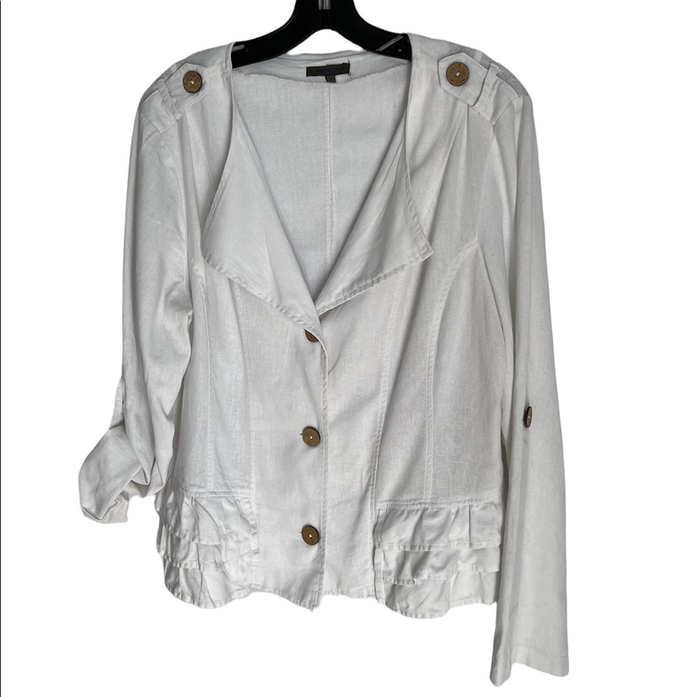 ANONYME WHITE LINEN BLEND WATERFALL DRAPED FRONT